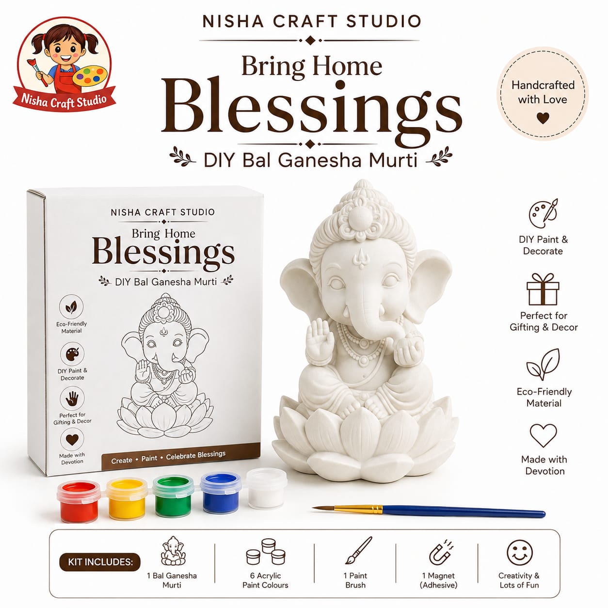Bal Ganesh ( louts ganesha ) pack 1 with colour and brush