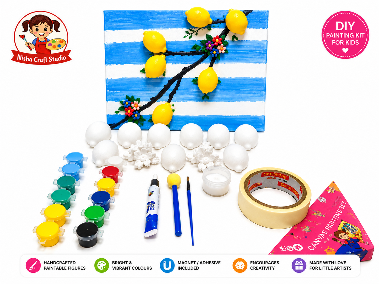 Canvas lemon painting kit with 12*16 inch canvas