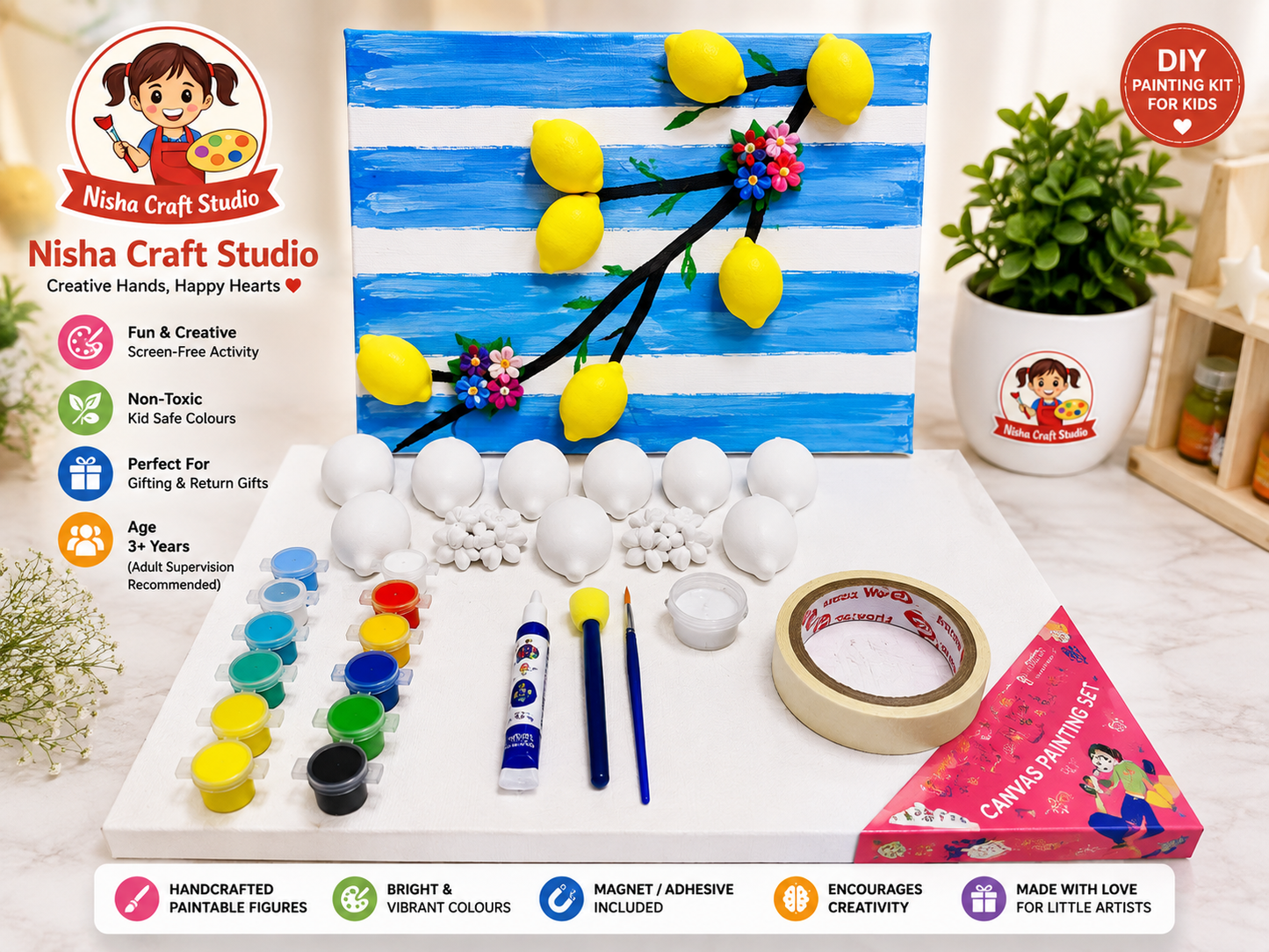 Canvas lemon painting kit with 12*16 inch canvas