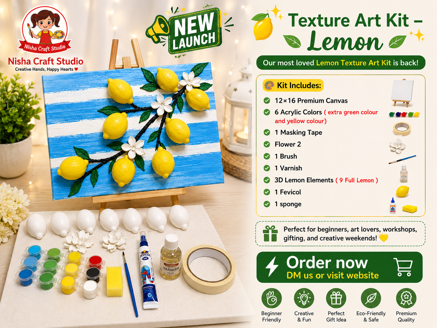 Canvas lemon painting kit with 12*16 inch canvas